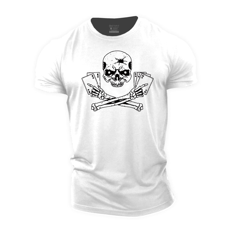 Cotton Poker Skull Graphic Men's T-shirts