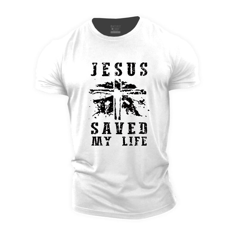 T-shirts de fitness graphiques Jésus m'a sauvé la vie en coton