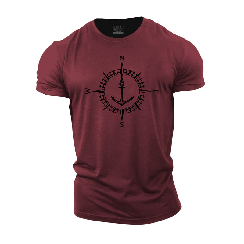 Cotton Compass Anchor Graphic Men's T-shirts