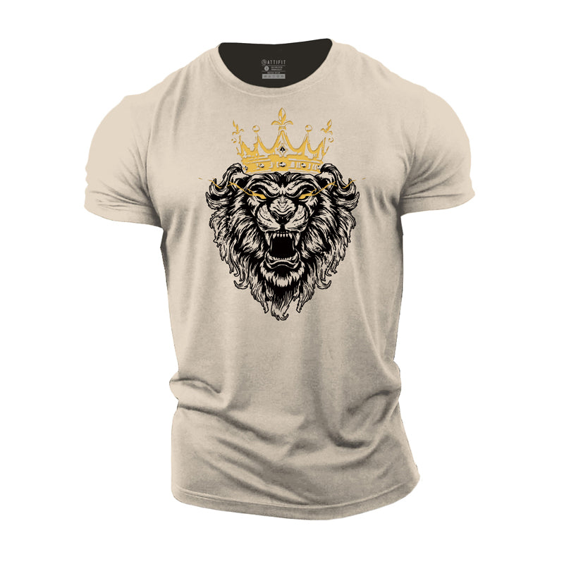 Fitness-T-Shirts mit Löwen-König-Grafik aus Baumwolle
