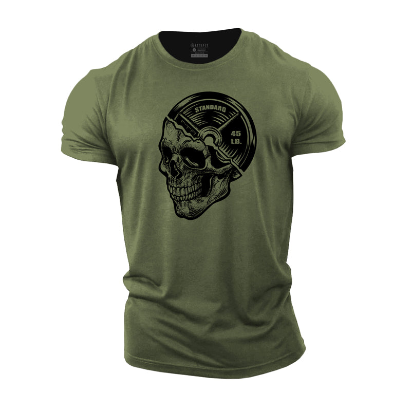 T-shirts en coton avec motif tête de mort et haltère pour hommes