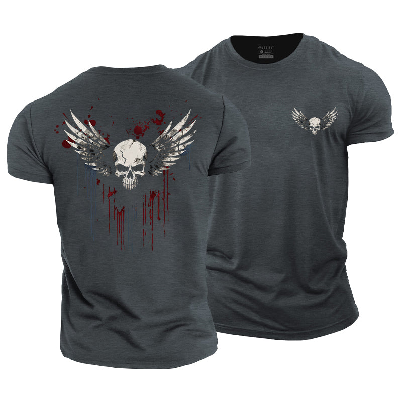 Trainings-T-Shirts mit geflügeltem Totenkopf aus Baumwolle