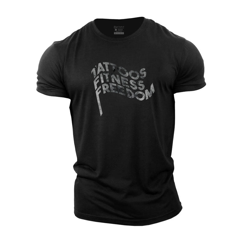 Cotton Tattoos Fitness Freedom Graphic Men's T-shirts