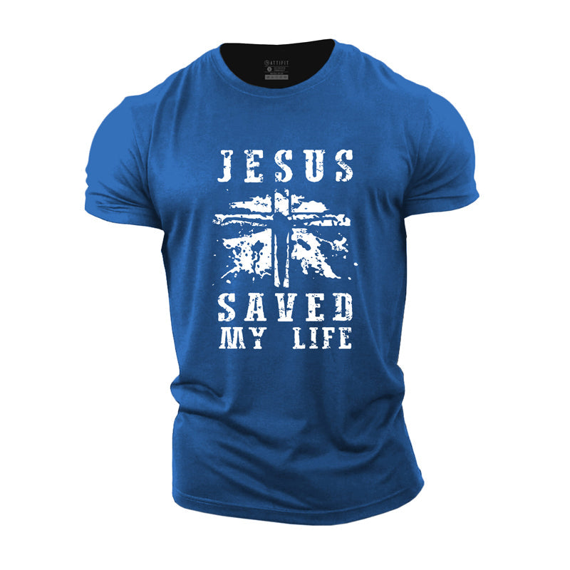 Fitness-T-Shirts mit „Jesus Saved My Life“-Grafik aus Baumwolle