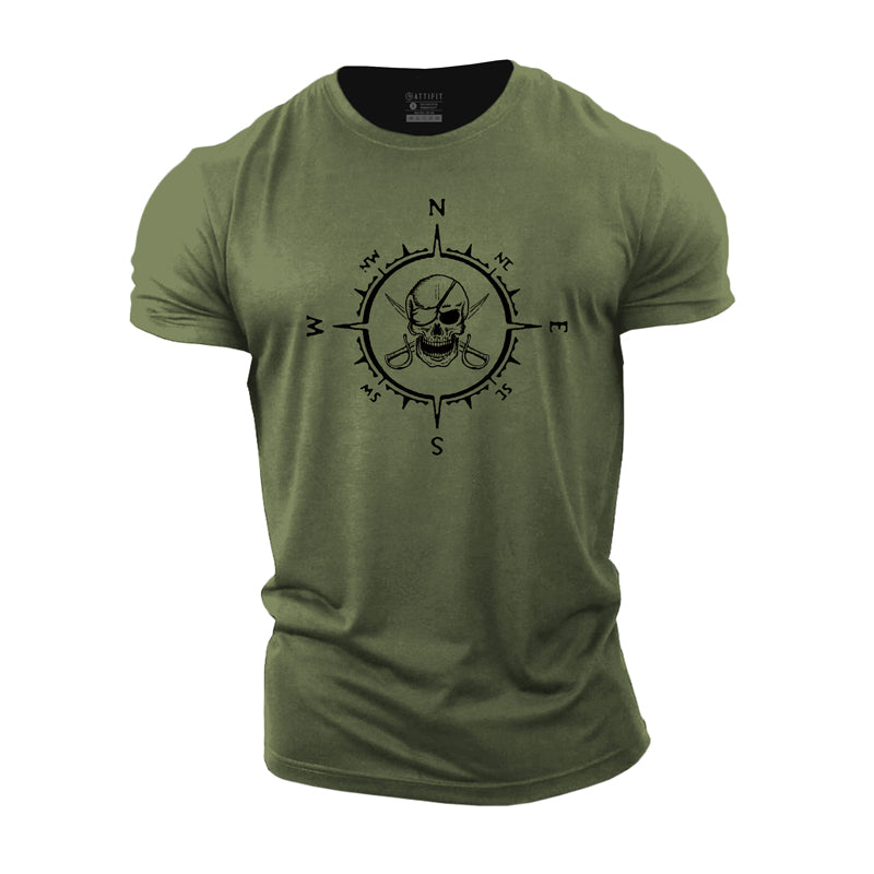 Cotton Compass Skull Graphic Men's T-shirts