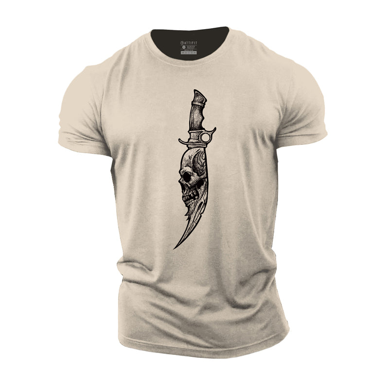 Cotton Skull Knife Graphic Men's T-shirts