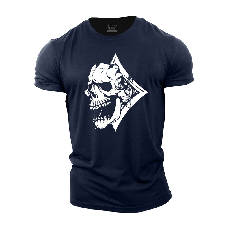 Cotton Poker Skull Graphic Men's T-shirts