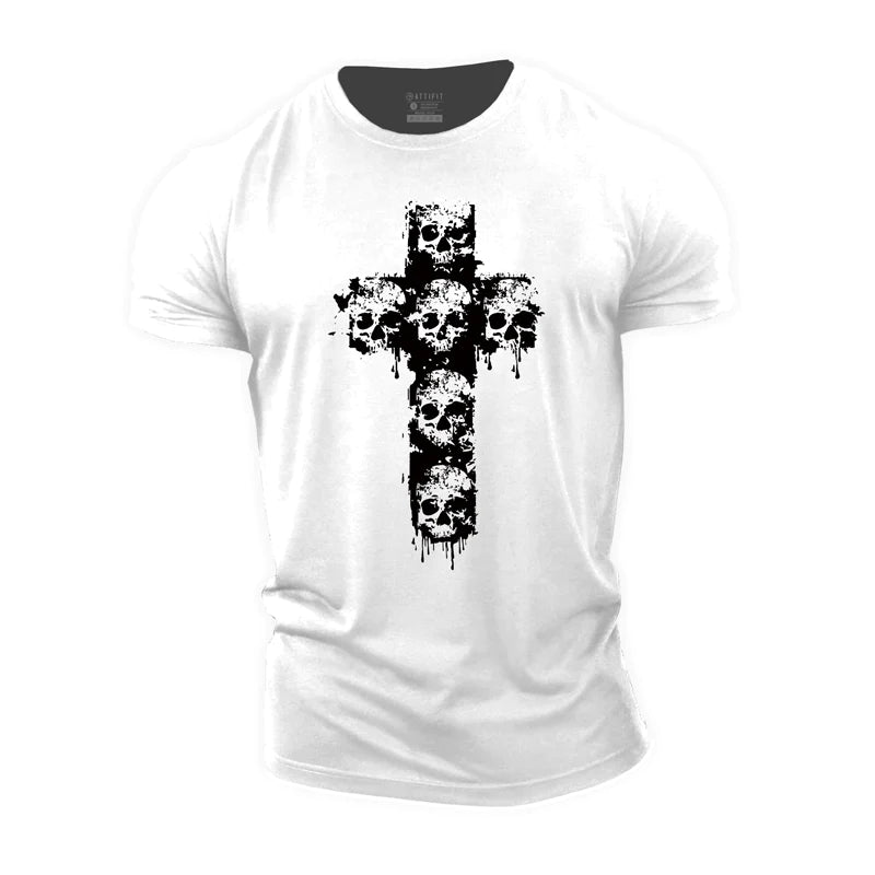 T-shirts de sport en coton Skull Cross pour hommes