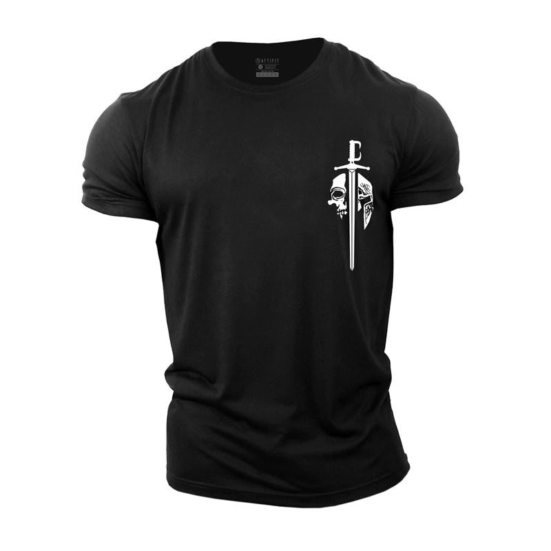 Baumwoll-Skull-Spartan-Grafik-T-Shirts für Herren