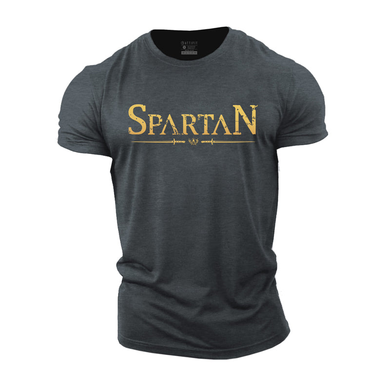 T-shirts pour hommes en coton à motif Spartan doré