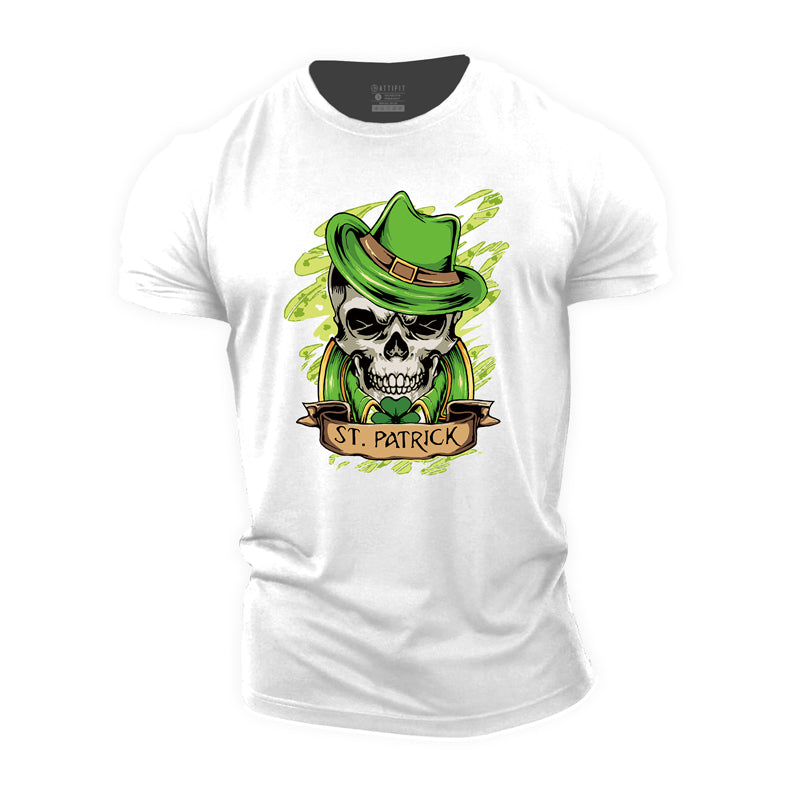 T-shirts en coton avec motif tête de mort St. Patrick pour hommes