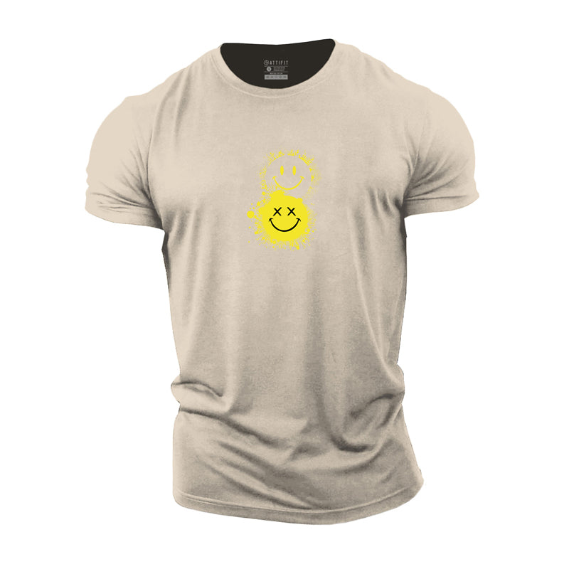 Cotton Grinning Face Graphic Men's T-shirts