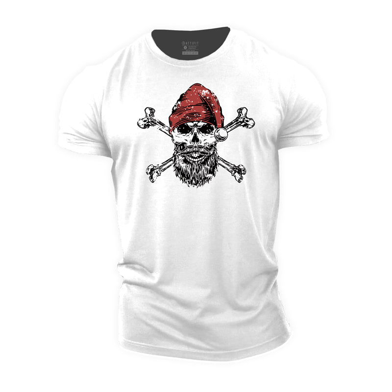 Cotton Christmas Skull Graphic Men's T-shirts