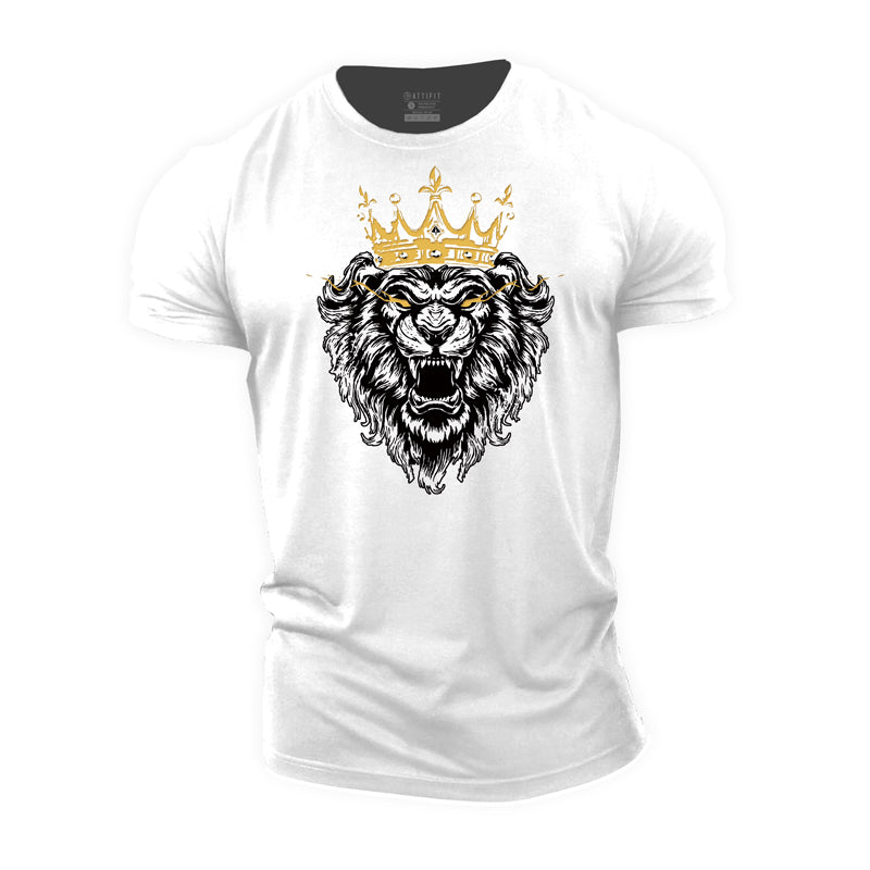 Fitness-T-Shirts mit Löwen-König-Grafik aus Baumwolle