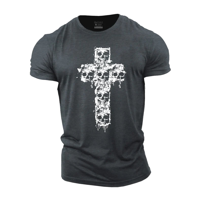 T-shirts de sport en coton Skull Cross pour hommes