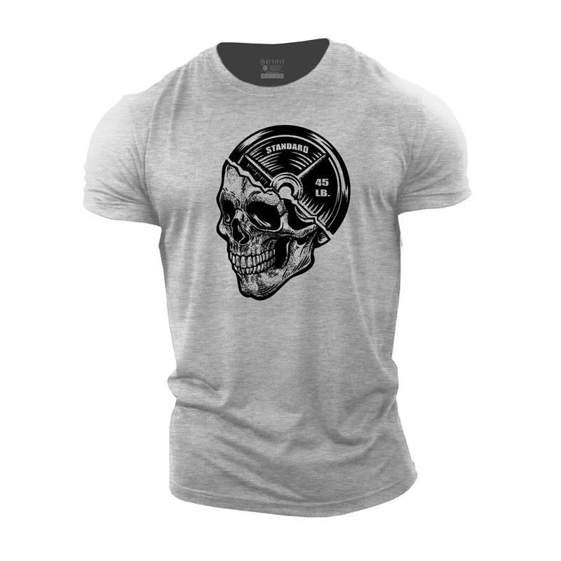 T-shirts en coton avec motif tête de mort et haltère pour hommes