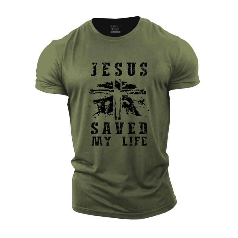 T-shirts de fitness graphiques Jésus m'a sauvé la vie en coton