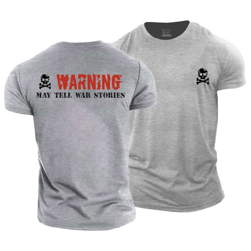 T-shirts pour hommes avec graphique d'avertissement de crâne en coton