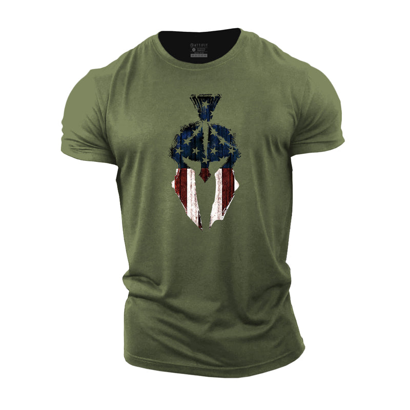 T-shirts graphiques Spartan en coton pour hommes, drapeau américain