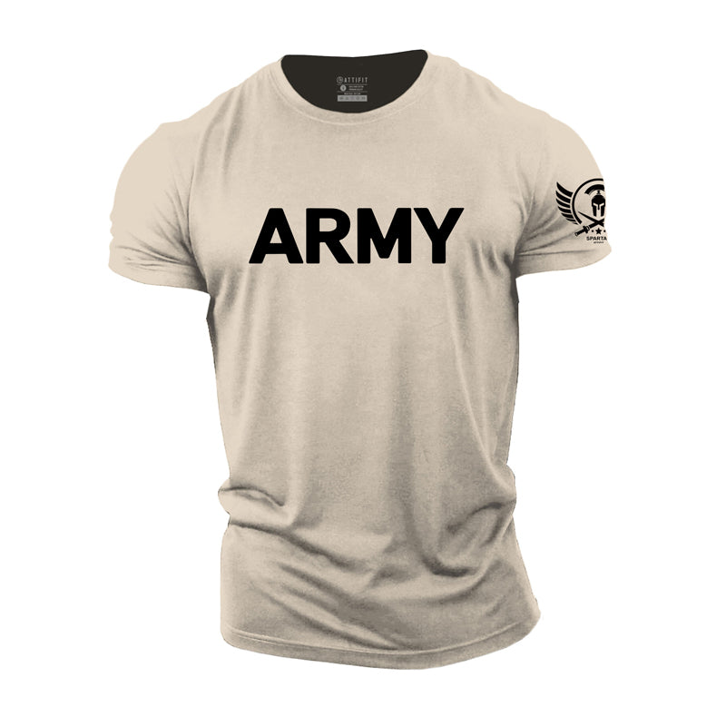 Cotton Men's Retro Army Print Short Sleeve