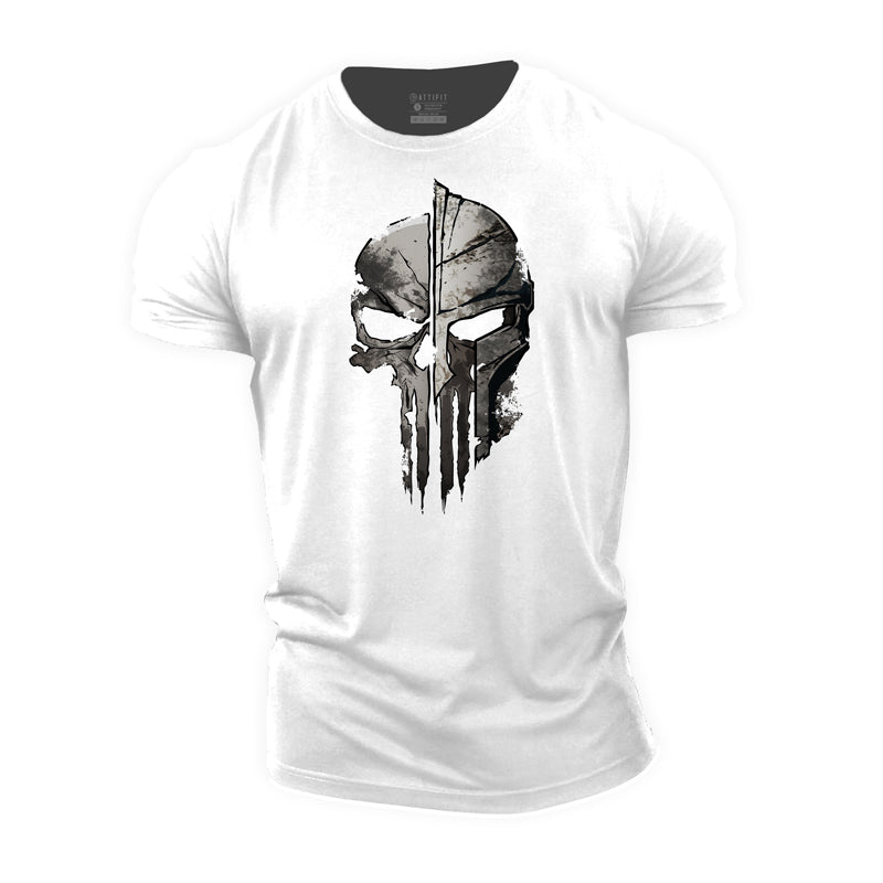 Herren-T-Shirts mit Skelett-Spartan-Grafik aus Baumwolle