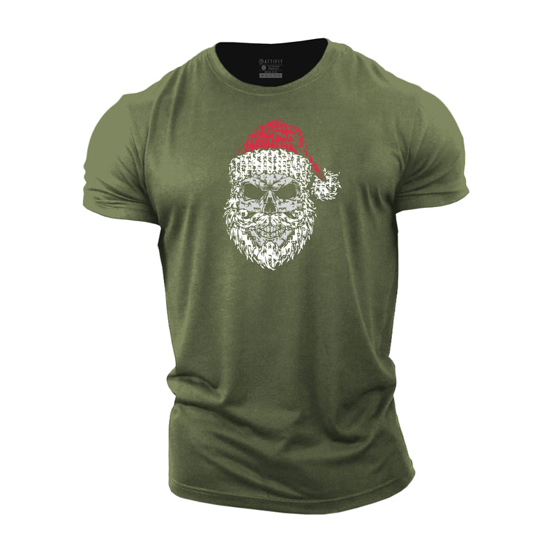 Herren-T-Shirts mit Weihnachtsmann-Schädel aus Baumwolle