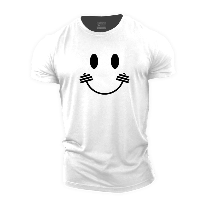 Cotton Creative Barbell And Smile Face Graphic T-shirts