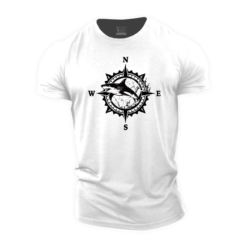 Cotton Compass Shark Graphic Men's T-shirts
