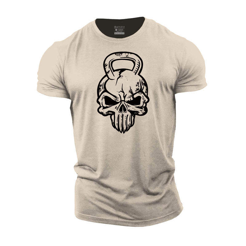 Herren-T-Shirts mit Kettlebell-Schädel-Grafik aus Baumwolle