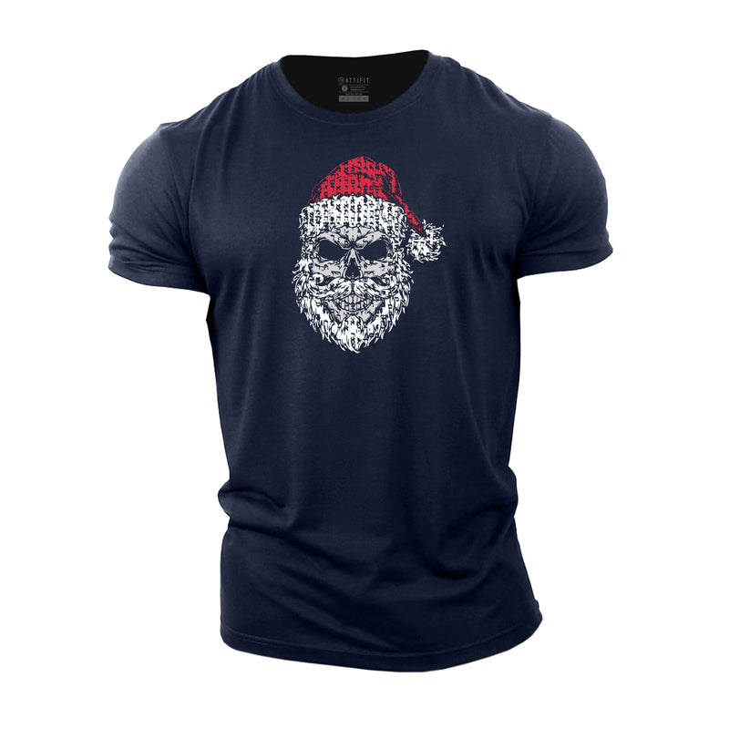 T-shirts homme en coton avec tête de mort du Père Noël