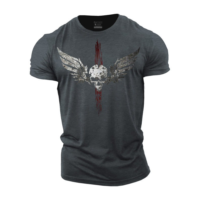 Cotton Skeleton Wings Graphic Men's T-shirts