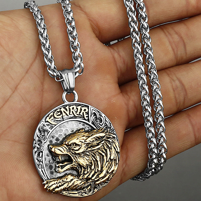 Viking Wolf Fenrir Titanium Steel Pendant Necklace