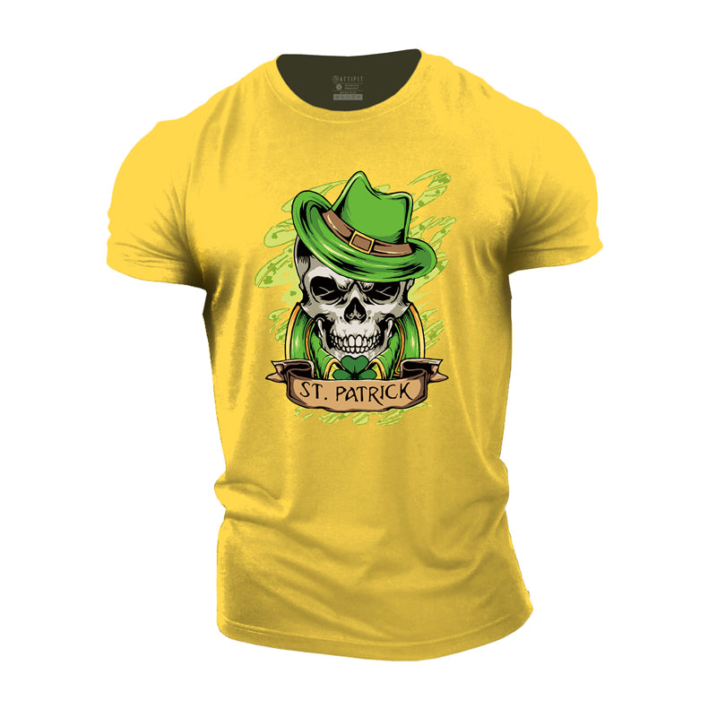 Cotton St. Patrick Skull Graphic Men's T-shirts