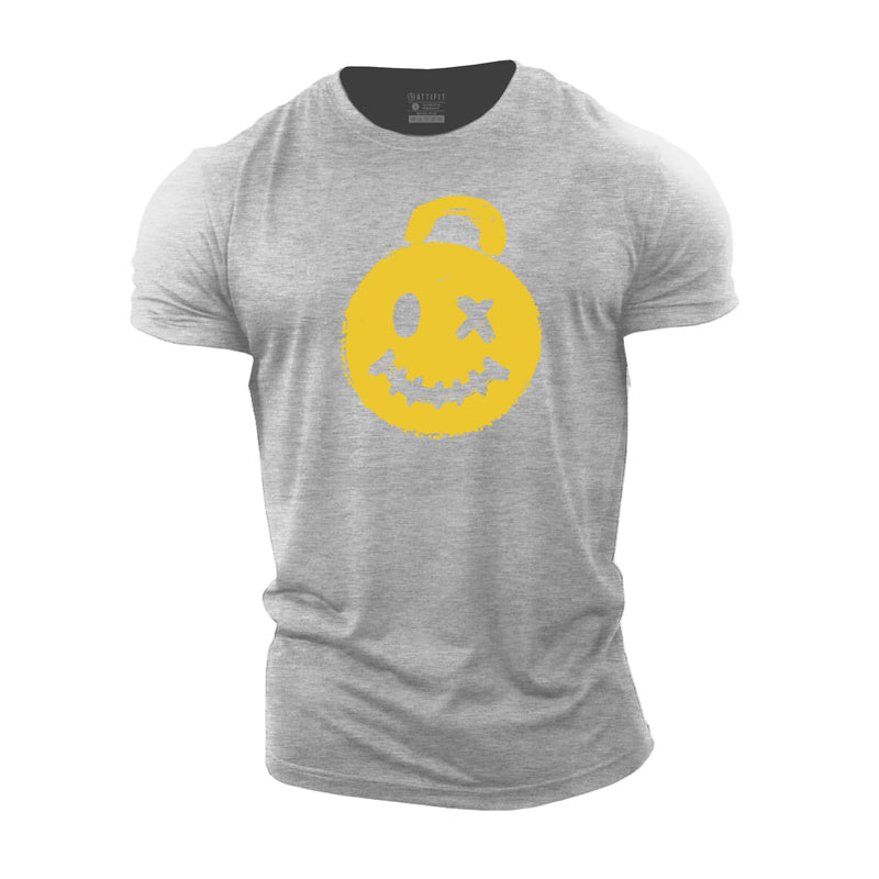 Cotton Kettlebell Smiley Graphic Men's T-shirts