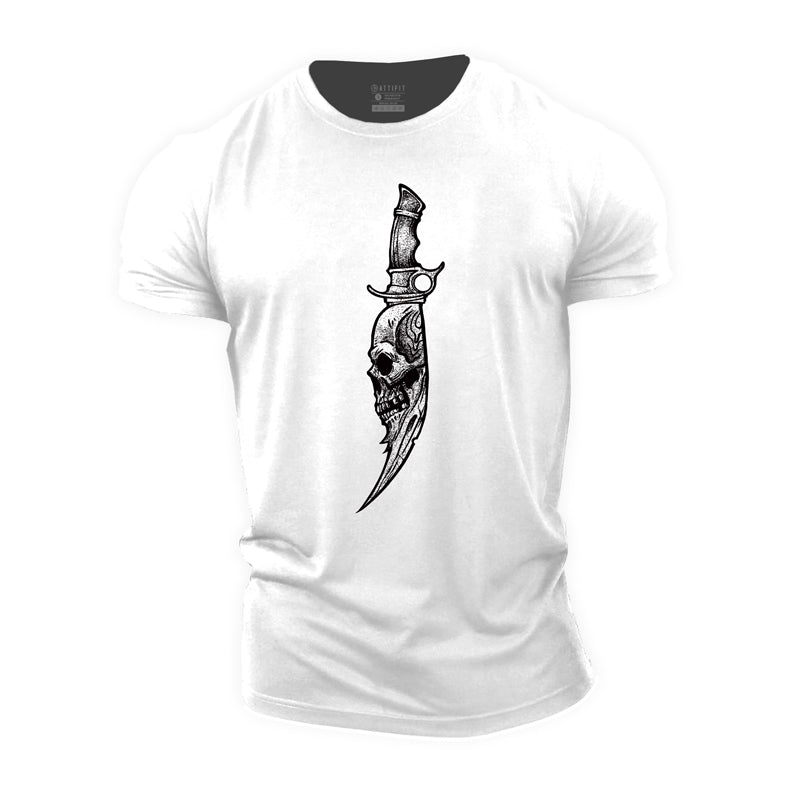 Cotton Skull Knife Graphic Men's T-shirts