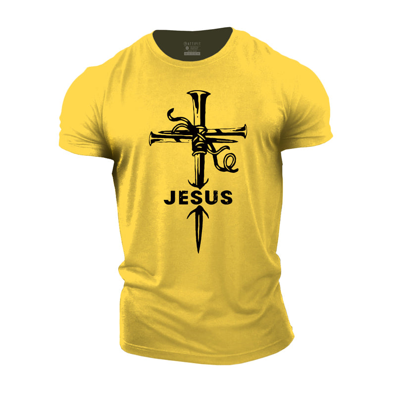 Cotton Jesus Cross Graphic Men's Fitness T-shirts