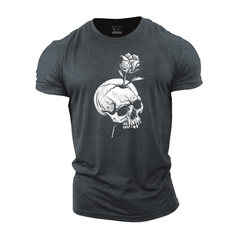 Herren-T-Shirts mit Totenkopf-Rose-Grafik aus Baumwolle