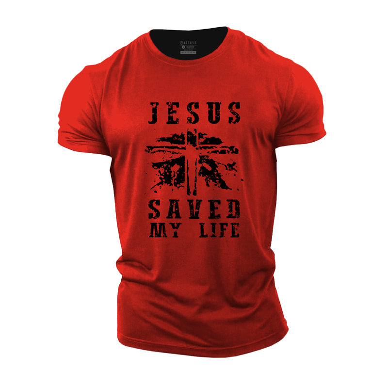 Fitness-T-Shirts mit „Jesus Saved My Life“-Grafik aus Baumwolle
